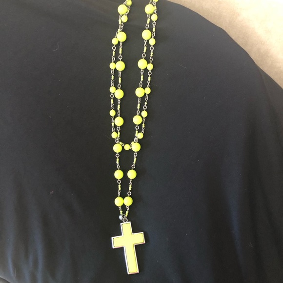 Green Beaded Cross Necklace - Picture 2 of 6